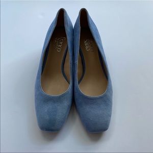 Franco Sarto Guliana Blue Suede Block Pump Heel